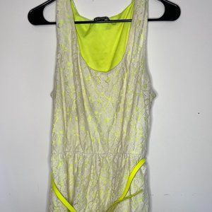 Express White Lace Dress Lined Yellow Elastic waist w/ Belt Size L